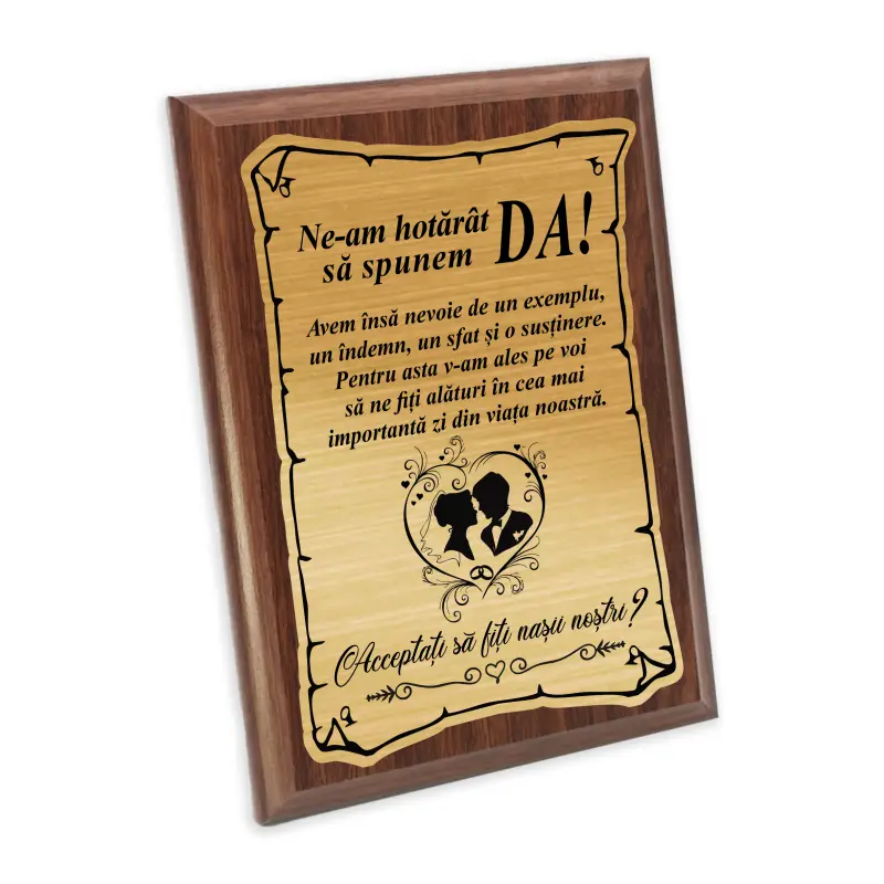 Ne-am hotarat sa spunem da, placheta lemn personalizata prin gravura